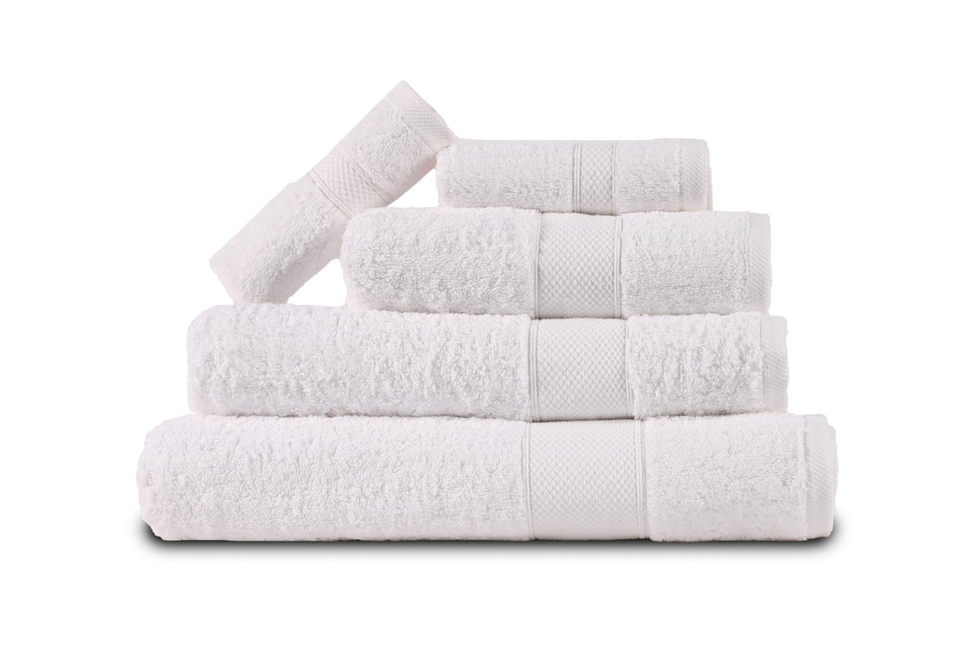 Premium Quality Cotton Bath Towel Set, Pack of 5 Pieces (Different Sizes), Ribbed Design Ultra Soft and Highly Absorbent Towels, Ideal for Hotel, Spa and Everyday Bathroom Use (White)