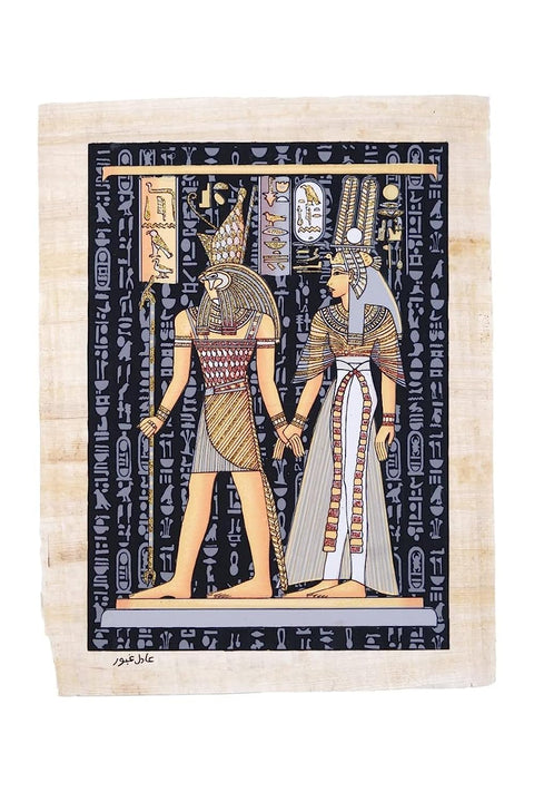 Ancient Egyptian papyrus 30 x 40cm Glow in the Dark of God Horus Leading Queen Nefertari into the afterlife- - made in Egypt with authentic papyrus leaves.