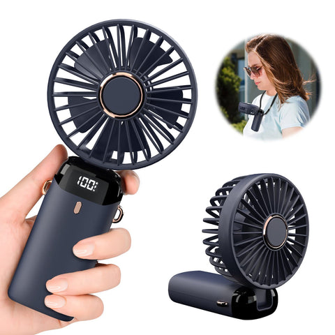 Portable Handheld Personal Rechargeable Fan LED Digital Display 90°Adjustable 4000mAh Rechargeable Fan 9-16 Hour, 5 Speed Wind Mini Aromatherapy Fan for Office Room Table Outdoor Traval