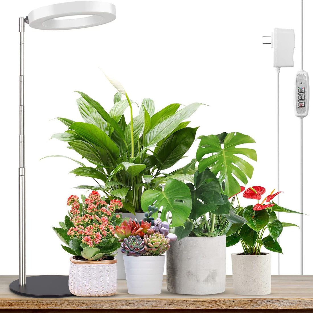 Grow Light, LED Plant Light for Indoor Plants Growing, Full Spectrum Desk Growth Lamp with Automatic Timer for 4H/8H/12H, 4 Dimmable Levels, Height Adjustable 9.8"-30.6"