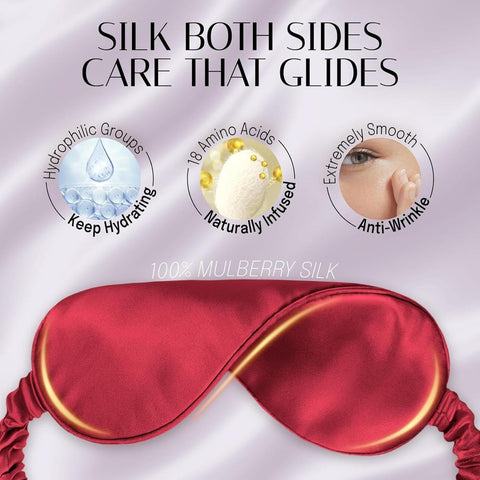 Mulberry Silk Sleep Mask, Dark Red, Ergonomic Nose Contour, 20.5-23 Inches Adjustable Elastic Band, 3.5cm Height, for Adult Sleeping and Travel