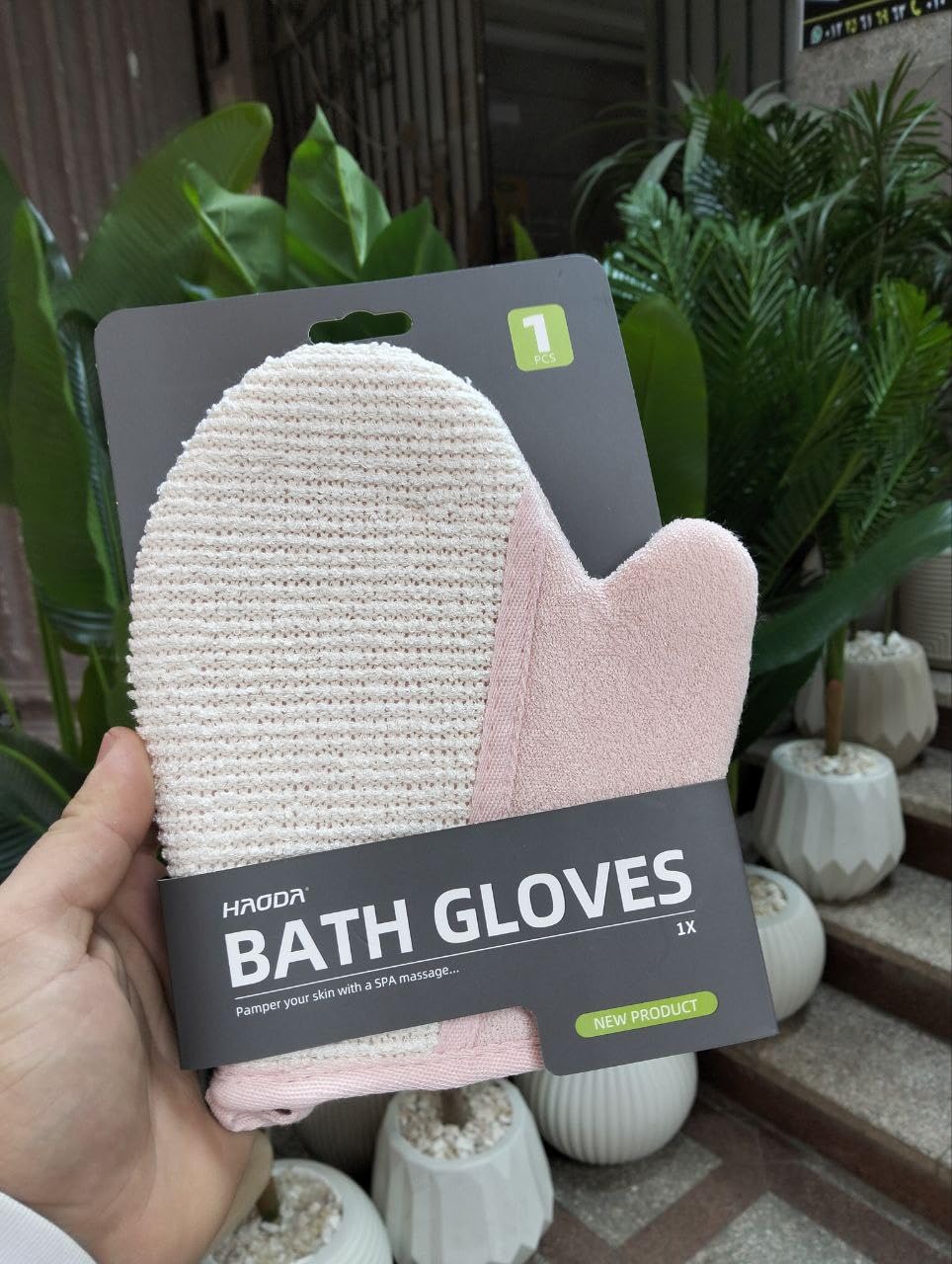 Generic -Texture Bath Glove, Pink and White, Spa Massage Exfoliating Mitt, Gentle Cleansing, available in multiple colors.