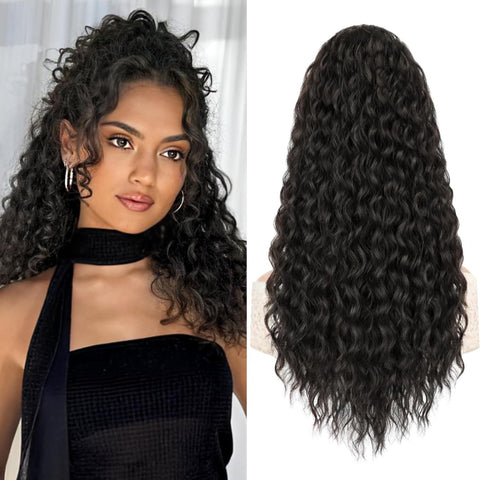 ColorfulPanda 18 Inch Ponytail Extension Ponytail Hairpiece Hair Extension with Drawstring Long Wig Natural Afro Curly Ponytail for Braid (Natural Black)