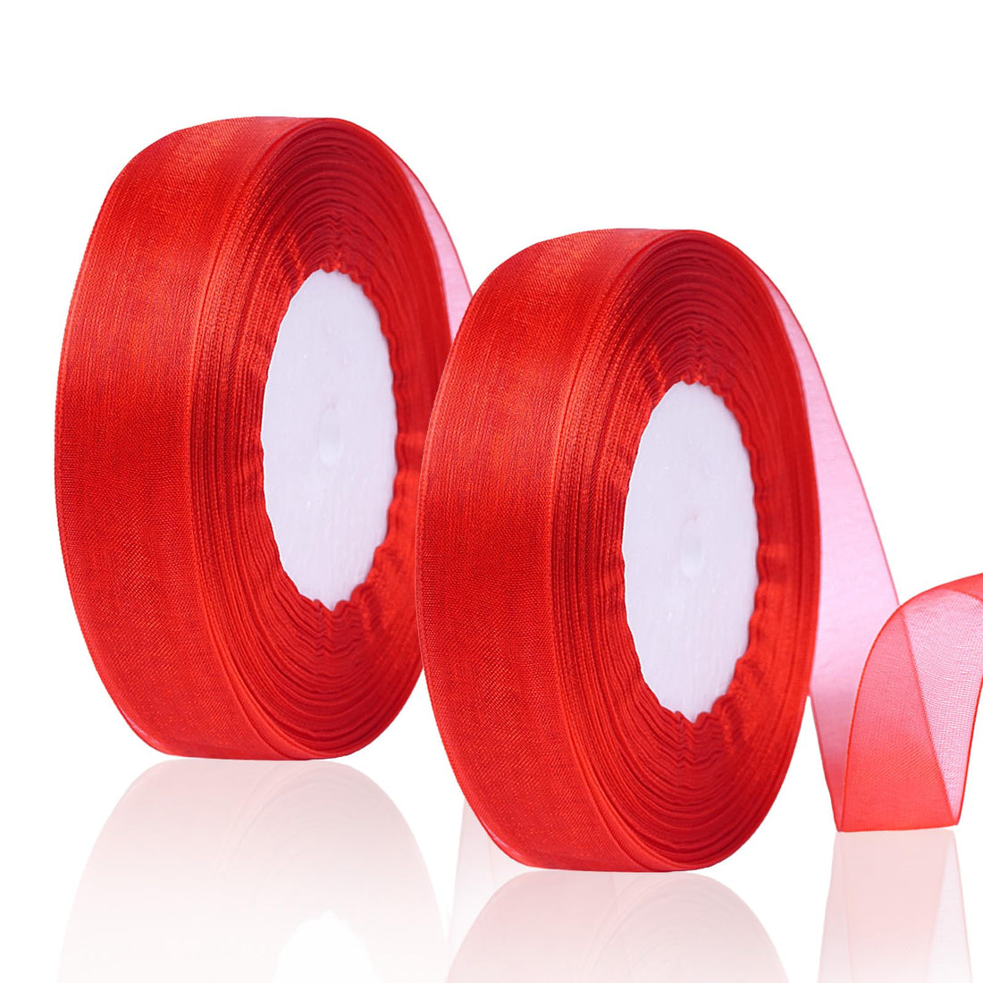 2 Rolls 45 m Satin Ribbon Red 20 mm, Gift Ribbon Transparent Organza Ribbon Decorative Ribbon for Gift Wrapping Crafts Bouquets Hair Bows Birthday and Wedding Decoration (Red)