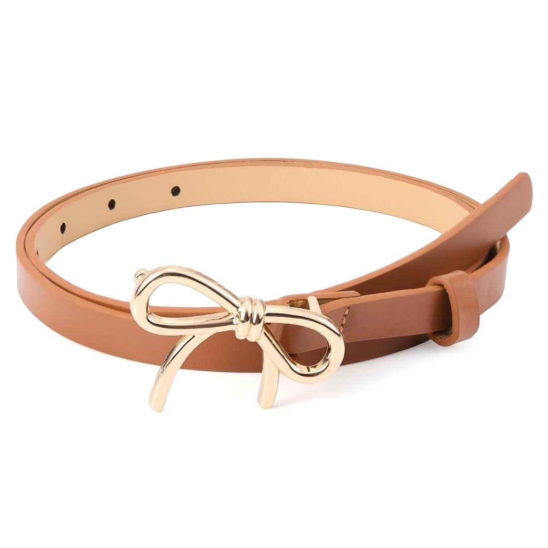 Gold Bow Belt - gold-tone belt featuring a decorative bow, slender profile ideal for dresses, jeans, and skirts, adjustable fit, smooth leather feel, perfect finishing touch for denim days.