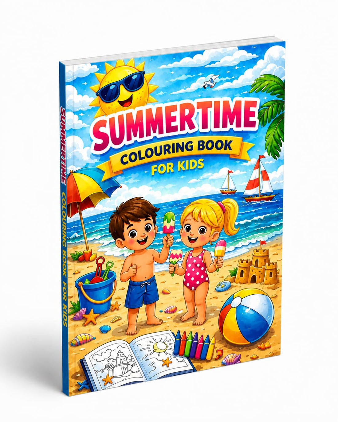 Summer Fun Colouring Book - for Kids ages 3 to 8 - Cute Pages Featuring Beaches, Vacation, Icecream, Sunshine, Adventures and Activities for Boys and Girls - 22 pages