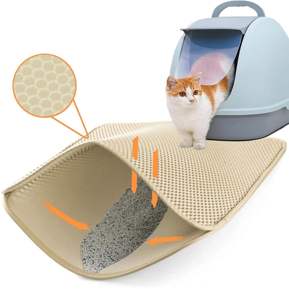 ikeoat Cat Litter Mat, 40x50cm Litter Trapping Mat for Cat Sand Litter Box Honeycomb Double Layer Design Waterproof Litter Mat Easier to Clean, Washable Pet Bed, Brown