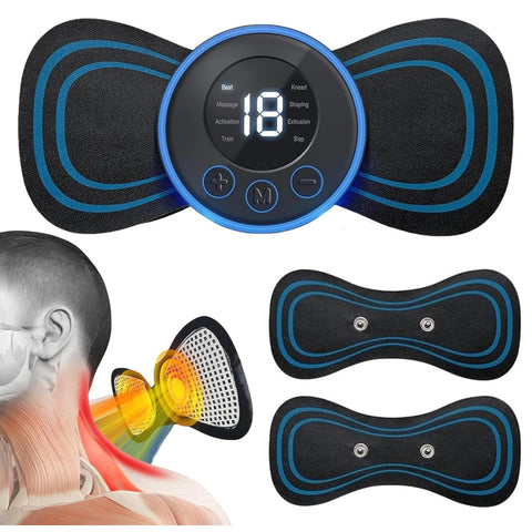Butterfly Design Body Muscle Massager | Wireless Vibrating Mini Massager 8 Mode & 19 Strength Levels of Pain Relief, Portable and Rechargeable | EMS Patch for Shoulder, Neck, Arms, Legs, Neck