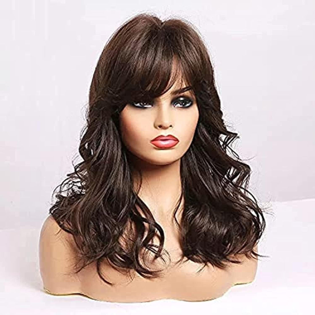 ECIF Medium Brown Wig Synthetic Hair With Bangs