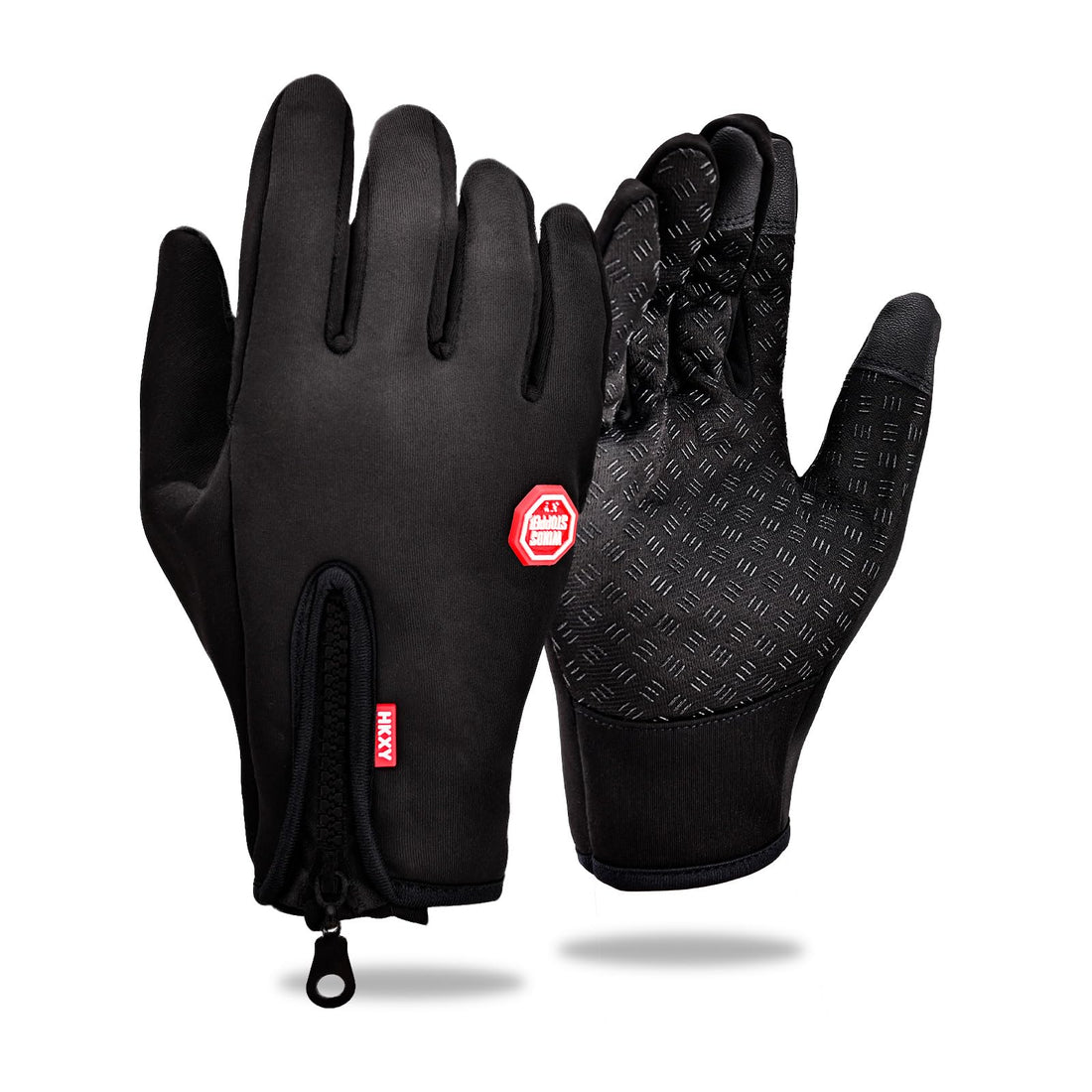 Windproof Fleece Lined Gloves Men Women Touch Screen Cycling Gloves Anti Slip Full Finger Winter Gloves with Zipper Cuff for Outdoor Riding Driving Hiking