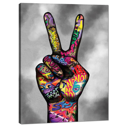 Canvas Wall Art Graffiti Painting Colorful Graffiti Gesture Pictures Modern Street Pop Art Posters Prints Artwork Home Decoration for Living Room Bedroom Office Framed Ready to Hang - 12"Wx18"H