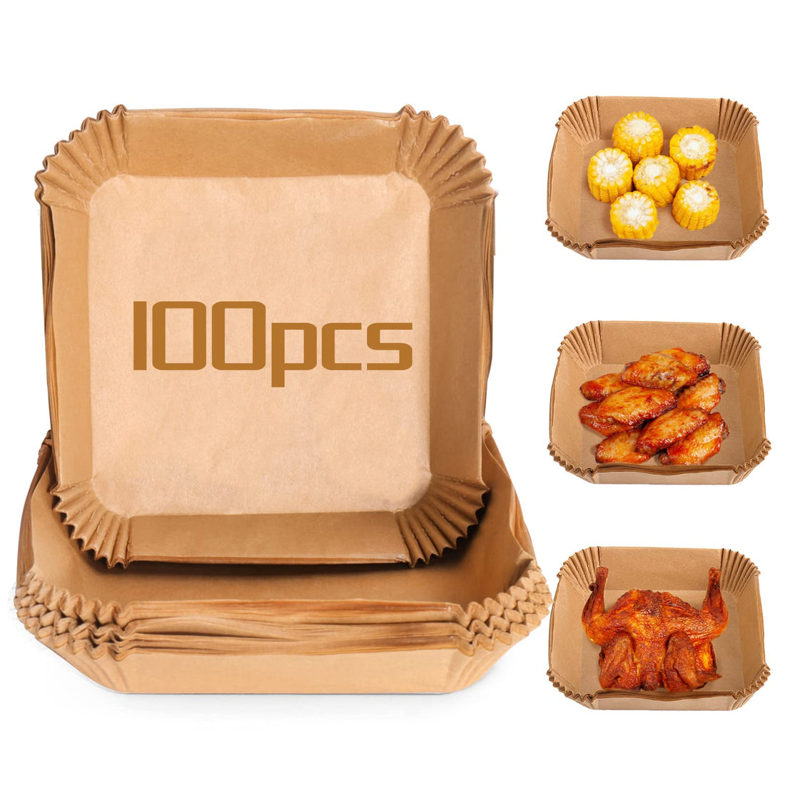 O9 O-NINE 100 Pcs Air Fryer Liners - Waterproof Reusable Square Parchment Paper for Baking, Fried Food, Microwave, 7.8inch/20cm