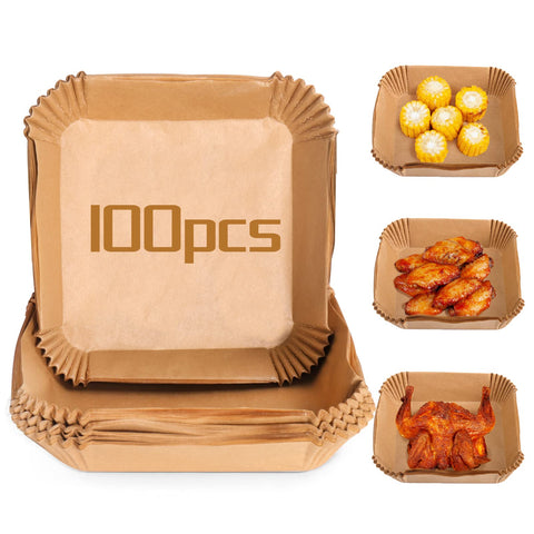 O9 O-NINE 100 Pcs Air Fryer Liners - Waterproof Reusable Square Parchment Paper for Baking, Fried Food, Microwave, 7.8inch/20cm