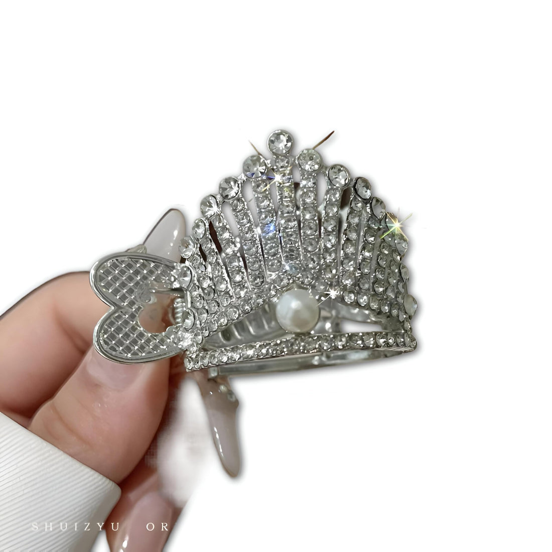 Hairpin - High Ponytail Fixed Crown with Faux Pearls and Rhinestones, Perfect for Elegant Events and Everyday Glamour, Enhancing Your Look with Shine and Sophistication (1pcs) (Silver)