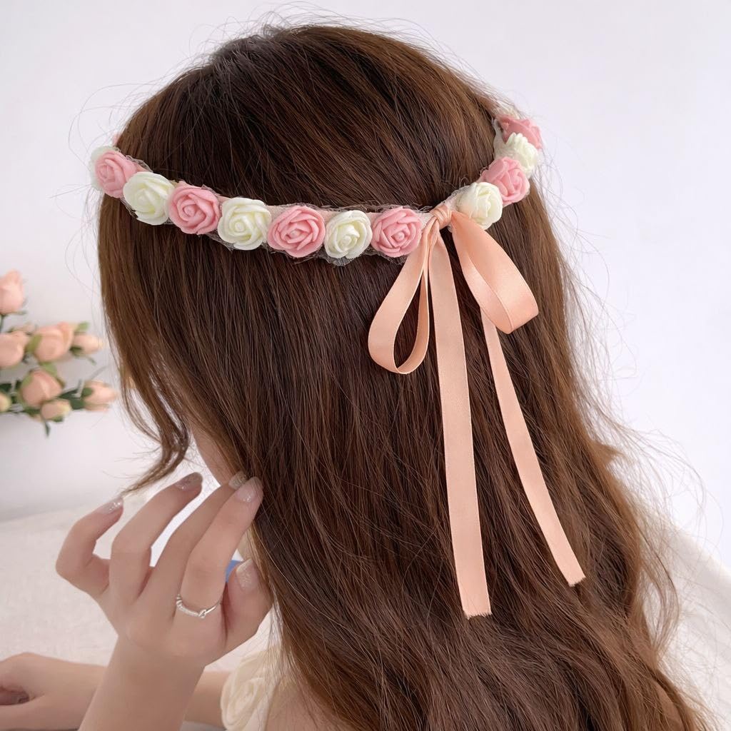 Flower Crown Flower Garland for Girls Elegant Hairstyle for Festival Birthday Party School Party Cosplay (Cashmere)