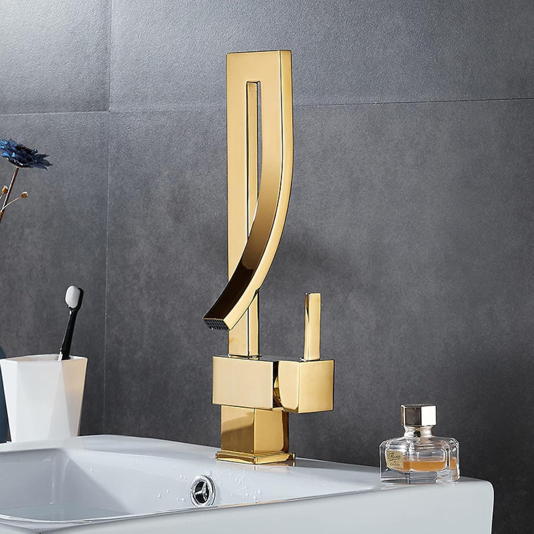 Basin Water Mixer (360 Degree Movable Basin Mixer with Side Hand Hot Cold Design Very Elegant Design) (Gold)