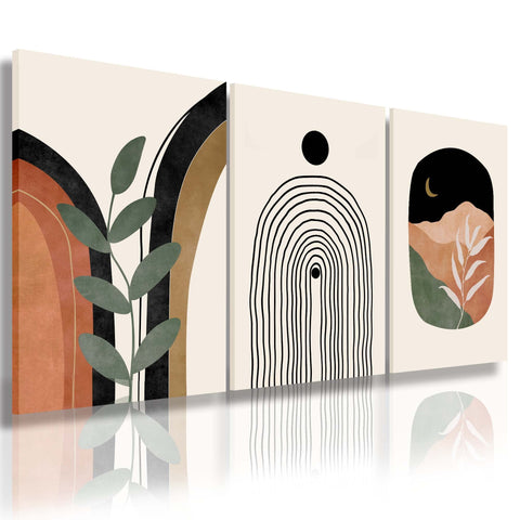 Boho Wall Art Prints Set of 3, Boho Wall Decor, Neutral Abstract Geometric Prints Canvas Artwork Prints for Bedroom Bathroom Living Room Office (Boho Prints-2, 12x16inchx3pcs)