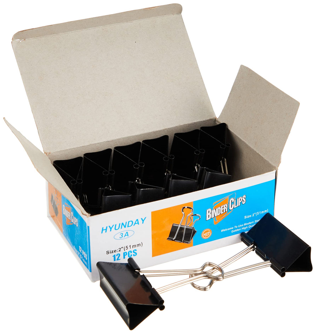 3a-0001 Binder Clips (Black, 51mm) - Set of 12