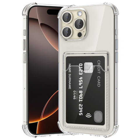 Dl3 Mobilak iPhone 16 Pro Max 6.9-Inch Case Clear Card Holder Back Wallet Crystal Transparent Soft TPU Shockproof Bumper Corner Drop Protection Phone Case Cover With Camera Protection - Transparent