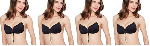 LALABRA - Silicone Adhesive Bra With Adjustable Drawstring For Women And Girls - Push up Strapless Backless Silicone/Fabric Nude Invisible Bra for Women Reusable (Size: C)- black