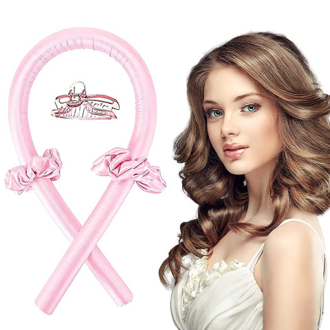 Arabest Heatless Hair Curlers Hair Roller,No Heat Satin Curling Rod Headband Set for Long Hair to Sleep In with Hair Clip Scrunchies,Overnight Soft Lazy Curly Hair Accessories for Women Hair (Pink)