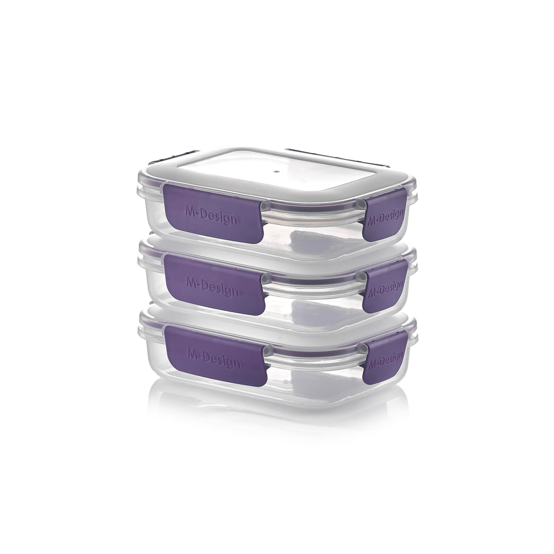 M-Design Fresco™ Food Containers 0.6L - Pack of 3 - BPA Free, Microwave Safe, Dishwasher Safe, Food Safe, Stackable - Clear/Purple