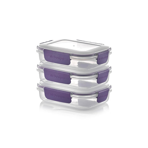 M-Design Fresco™ Food Containers 0.6L - Pack of 3 - BPA Free, Microwave Safe, Dishwasher Safe, Food Safe, Stackable - Clear/Purple