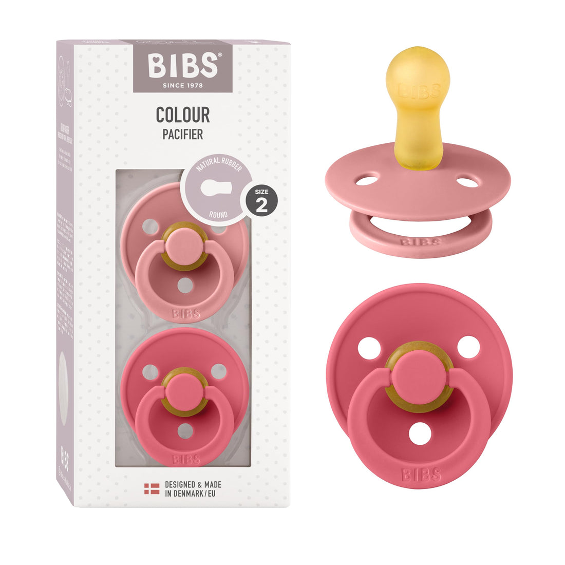 Bibs Pacifier Colour 2 Pack Latex Size 2 Dusty Pink/Coral