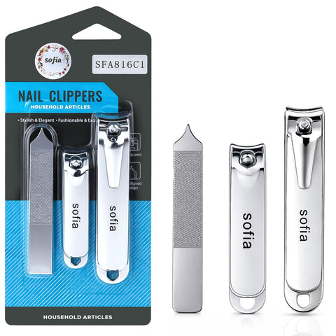 Sofia - Nail Clipper Kit, 2 Nail Clipper With 2 Different Size & Small Nail File, Stainless Steel Sharp Blade, Professional Nail Cutter For Men & Women