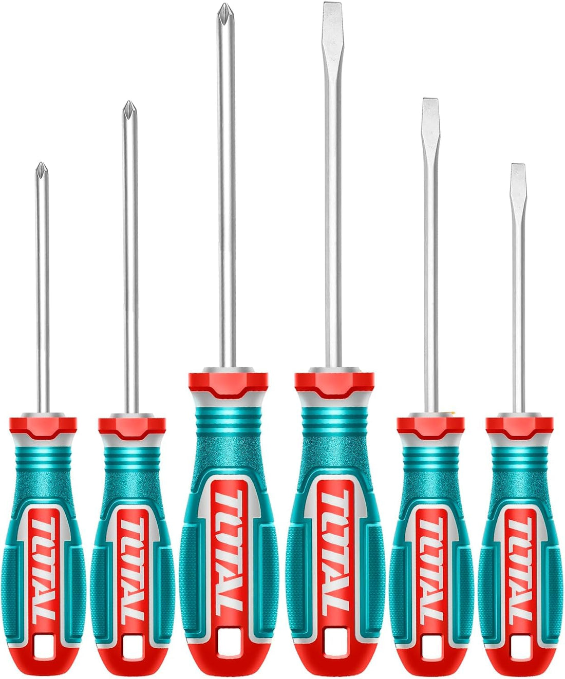 Total 6 Piece Screwdriver Set, S2 Blade, Ergonomic Handle Three Color with Strong Magnet - TKSDS0626