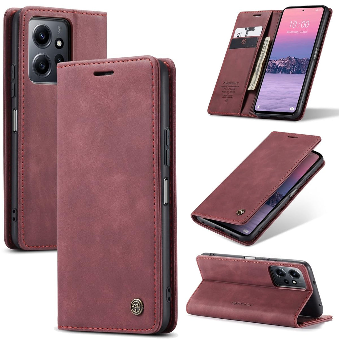 Year Compatible with Redmi Note 12 4G only Case Premium PU Leather Flip Cover Magnetic Card Slot and Functional Holder Compatible with Redmi Note 12 4G only (Red)