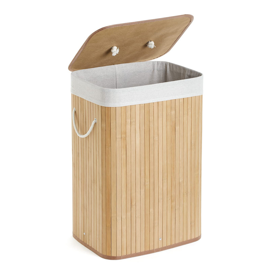 Meerveil Bamboo Laundry Basket Foldable Storage Hamper with Removable Washable Lining Washing Hamper Bin, 72L, 40 x 30 x 60 cm, Natural