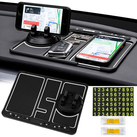 4-in-1 Car Non-Slip Phone Pad, Non-Slip Car Dashboard Mats 360 Degree Rotating Car Phone Holder Phone Dashboard Pad with Aroma and Parking Contact Number (White)