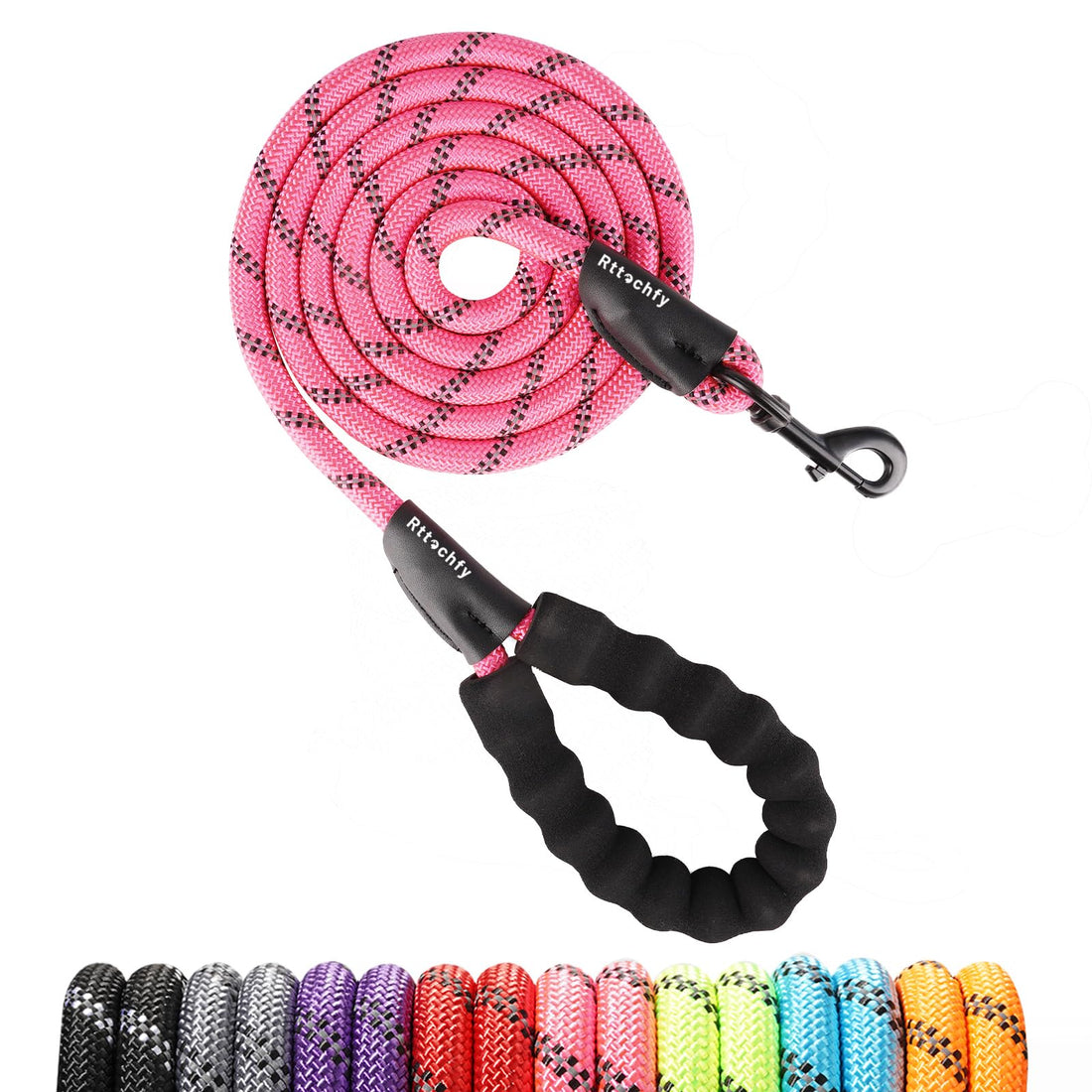 Rttochfy Rope Dog Leash 2/4/5/6/8/10 FT with Comfortable Padded Handle and Highly Reflective Threads for Small Medium and Large Dogs Heavy Duty (1/2"-10 FT, Pink)