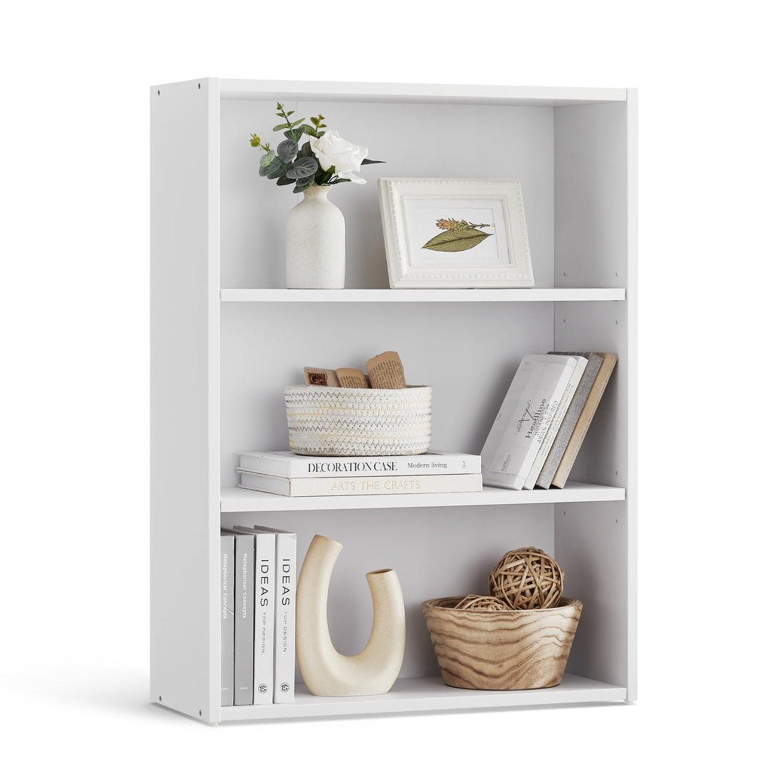 3-Tier Bookcase, Open Storage Shelf, Modern Wooden Display Bookshelf for Living Room, Home Office and Dining Room,23.9D × 59.9W × 81.3H cm, Cloud White
