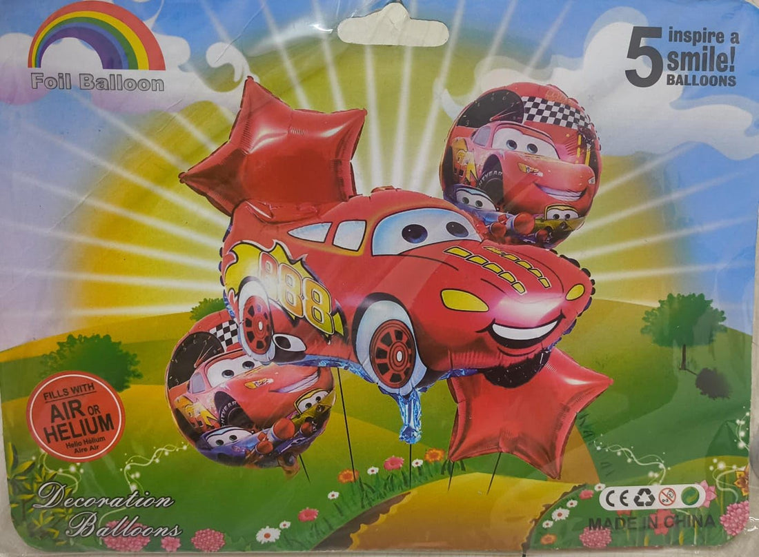 Wonka Atpata Funky Lightning McQueen Cars Cartoon Foil Balloons (Set of 5) Birthday Decorations for Kid's Cars Theme Party