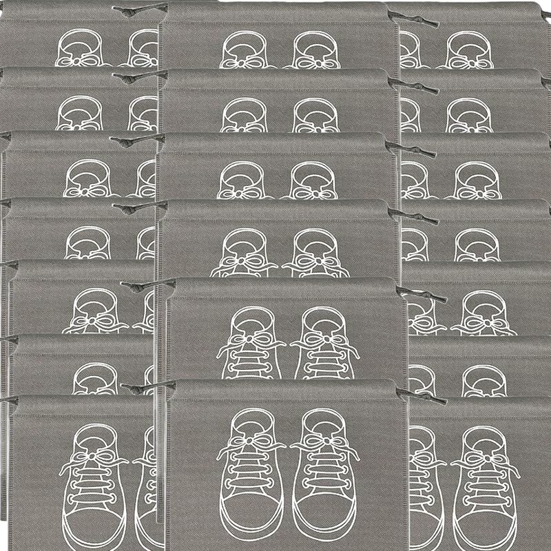 Circle M Large Shoe Storage Bags, Dustproof Drawstring Shoe Bags with Transparent Window, Waterproof Travel Organizer, Portable Shoe Pouches - Grey - 20 pieces