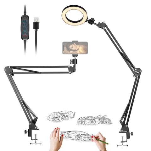 Neewer Ring Light, 6 Inches, USB Powered, 3 Light Modes, Adjustable Suspension Arm Stand, Compatible with iPhone Android for Live Streaming, Makeup, Online Lesson Video