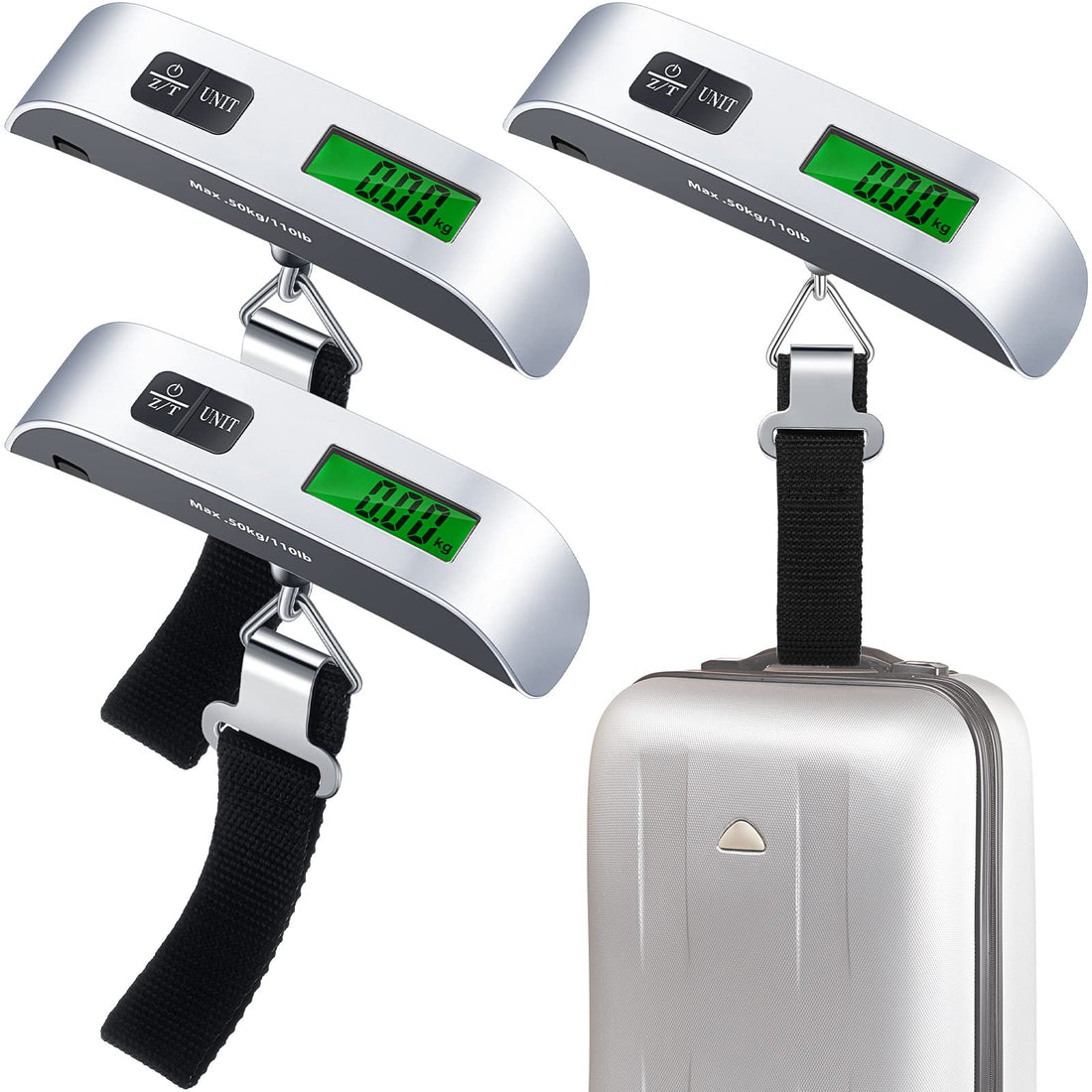 3 Pieces Digital Travel Luggage Scale 110 Lbs Hand Held Digital Weight Suitcase Scale Portable Baggage Travel Bag Scale with Hook, Battery Included