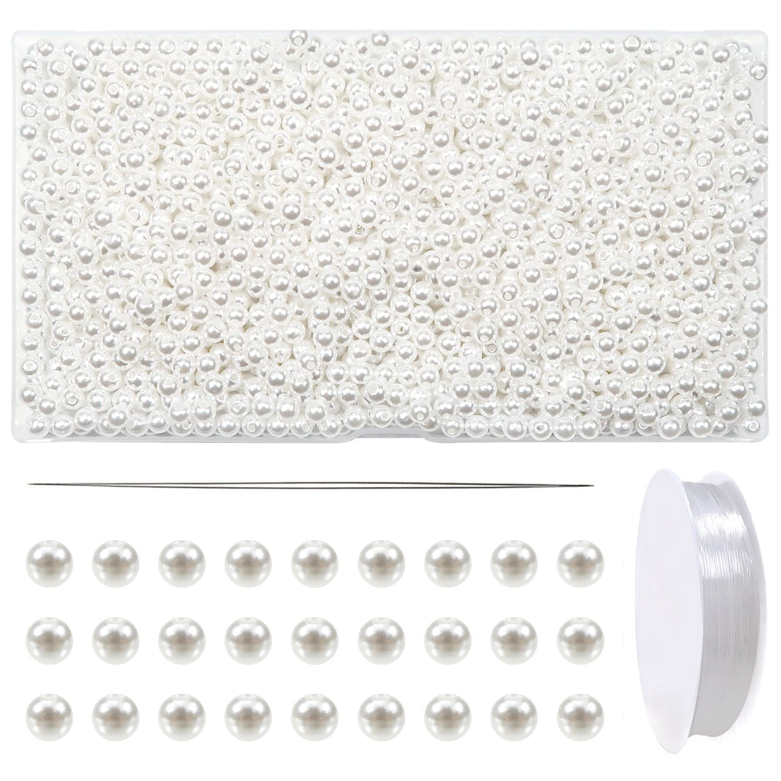 TOAOB THE ONE AND ONLY BABY 1400pcs Pearl Beads 6mm White Pearls Craft Beads Loose Round Faux Pearl Beads with Holes for Home Decoration Necklaces Bracelets Earrings Jewelry Making