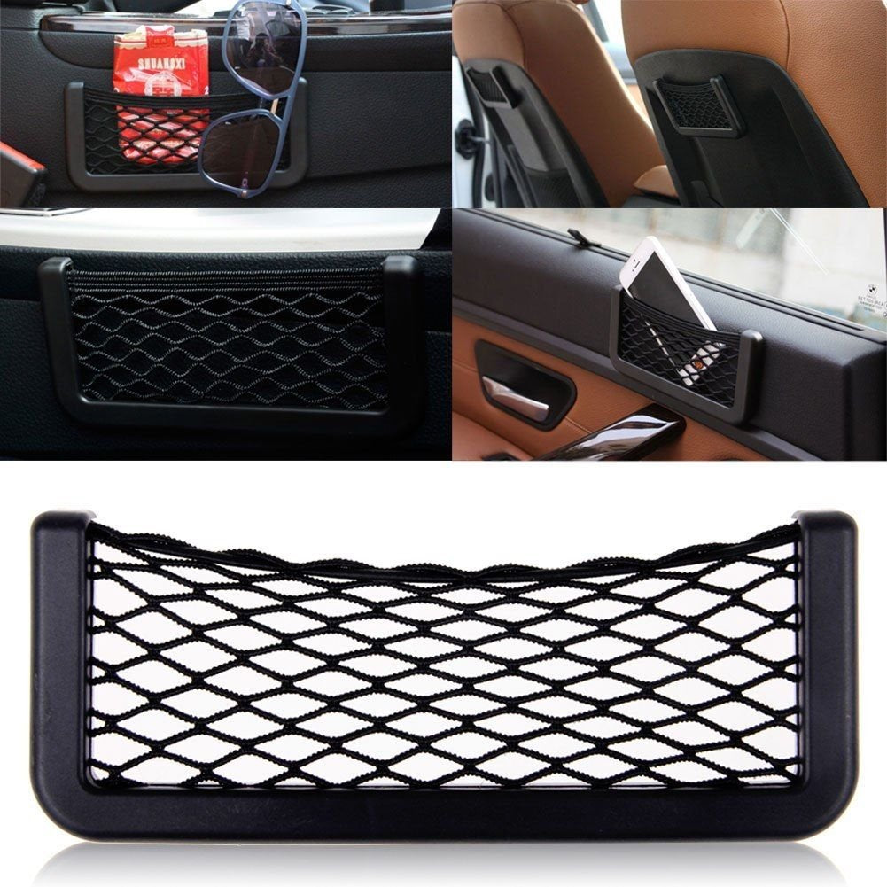 Motoway-Universal Car Net Holder Phone Holder Pocket Organizer String Bag Mobile Stand Compatible Honda City iVtech