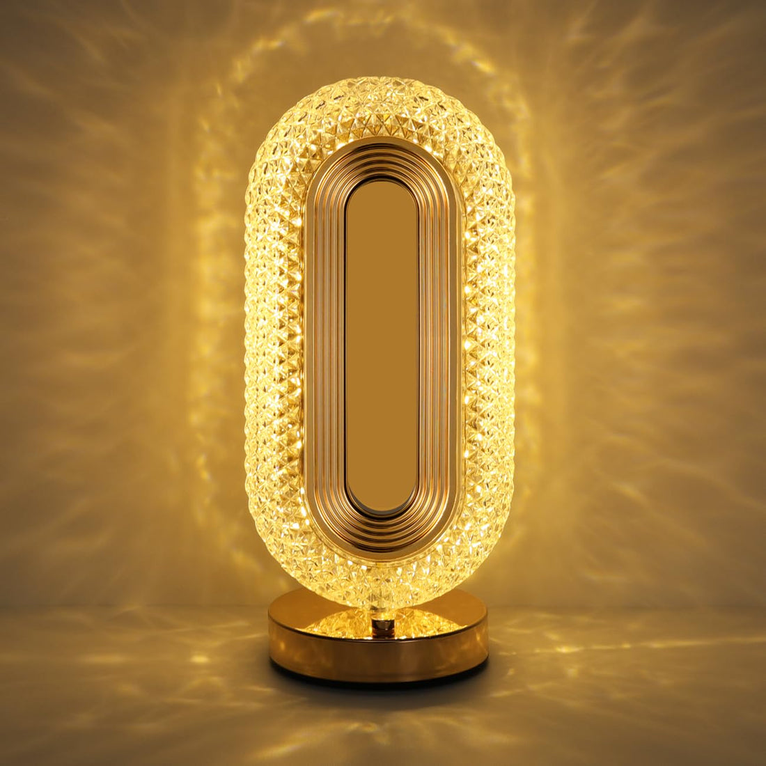 Lewondr Oval Table Lamp, Continuously Dimmable LED Lamp with 3 Colours, Rechargeable Bedside Lamp with USB Connection, Modern Oval Crystal Night Light, Table Decoration for Bedside Table, Bedroom,