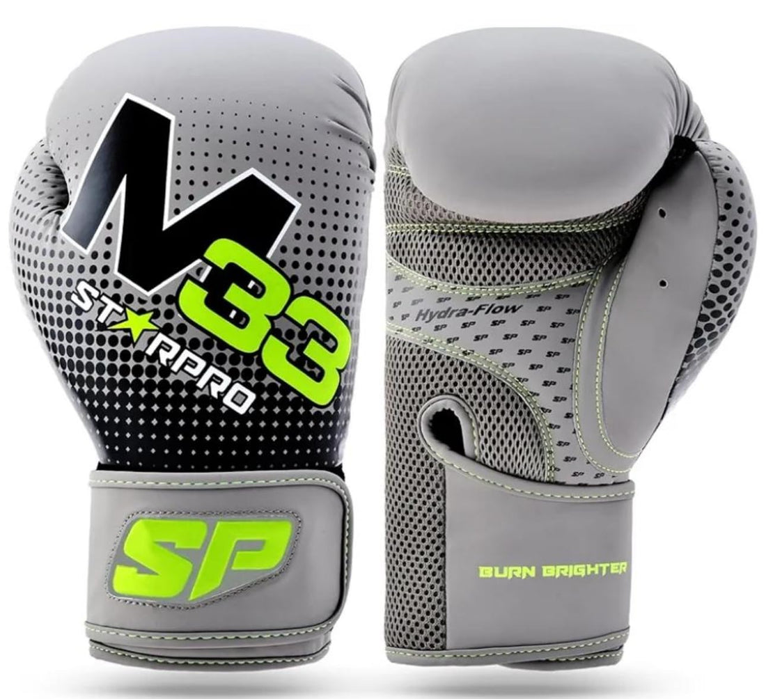 M33 Star Pro Boxing Gloves for Boxing, Grey with Neon Green, Hydra-Flow Technology, Mesh Ventilation 16 oz.