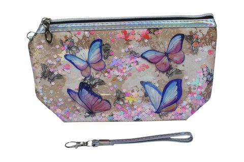 Butterflies Printed Cosmetic Case With Handle - Multicolor