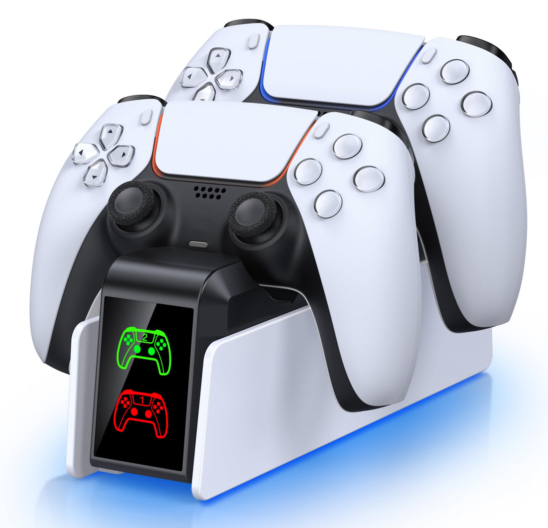 Fanxieast PS5 DualSense Wireless Controller Charger, Dual Controller Charger, RGB Lights, USB-C, Game Consoles