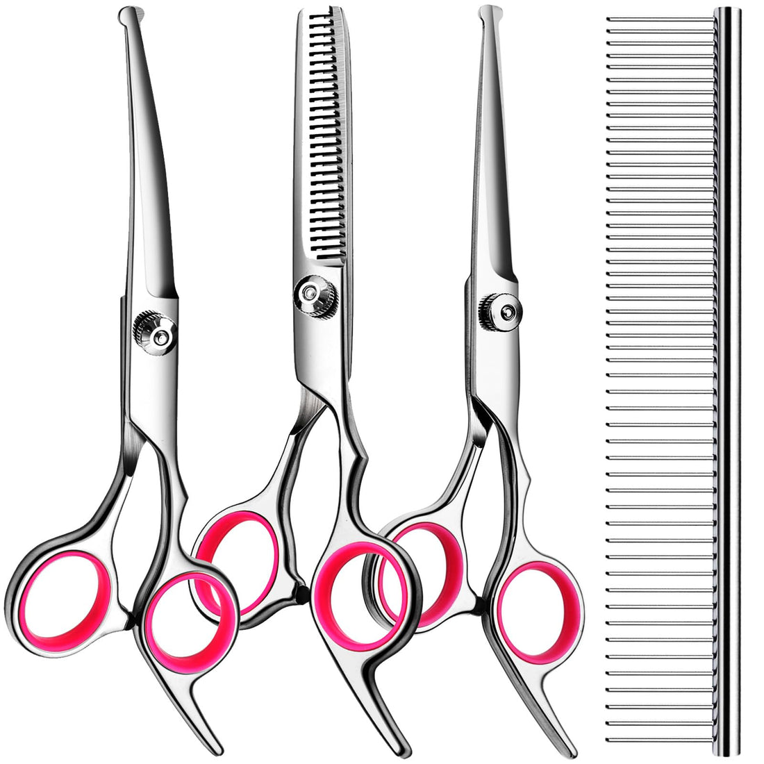 TINMARDA 5 in 1 Pet Grooming Scissors Kit with Round Ends, Titanium Coated, Professional Grade