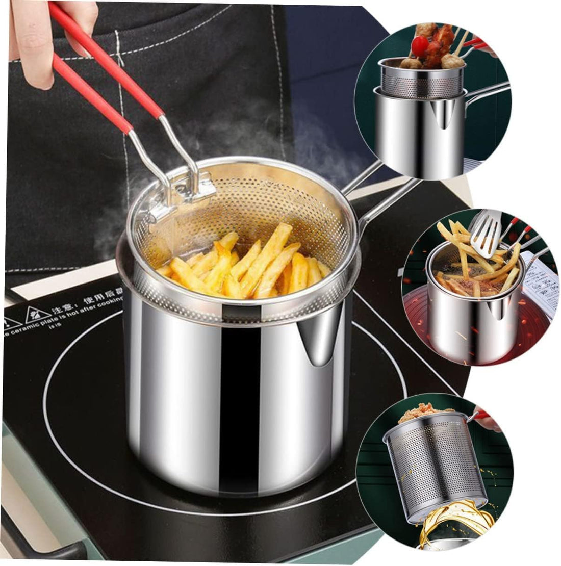 ULTRINA Stainless Steel Deep Fryer Pot with Basket | Stainless Steel Fryer Pot with Long Handle |Mini Deep Oil Fryer Pan For Home & Kitchen | Cookware Tool | Kitchen Tool & Accessories