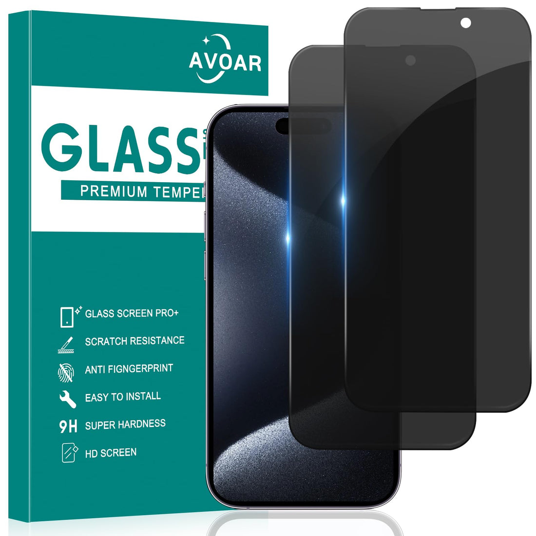 2 Pack Privacy Screen Protector for iPhone 15 Pro Max, Privacy Screen iPhone 15 Pro Max 6.7 Inch Tempered Full Screen Glass Film, Anti-Spy, Bubble Free, Case Friendly