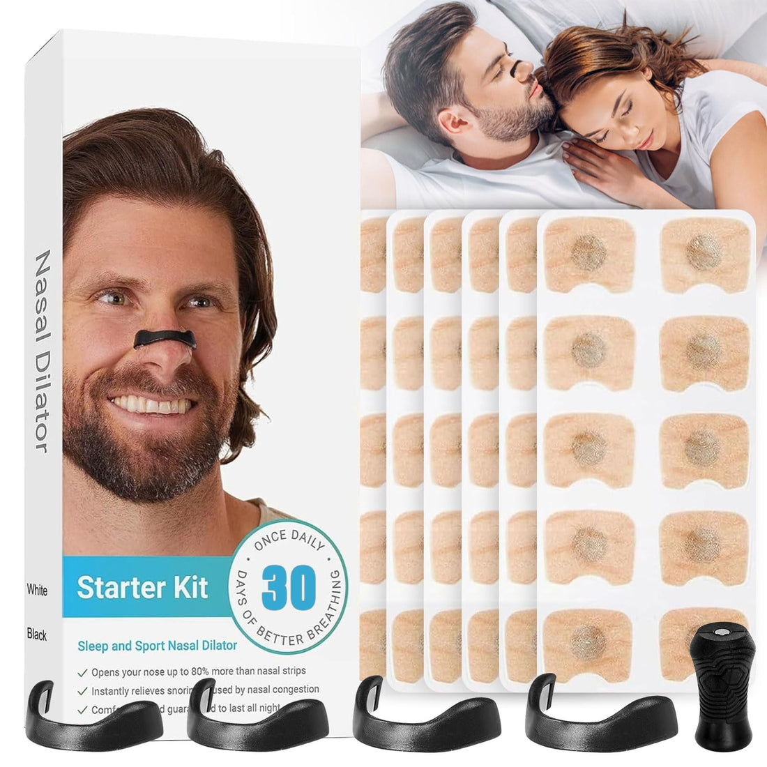 Magnetic Nose Plasters, Pack of 60 Anti Snoring Nose Strips, Magnetic Nose Strips, Nose Strips, Magnetic Breathing Nose Clip, Breathing Nasal Strips
