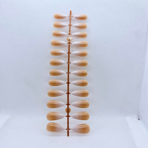 Premium Long Almond Ombre Press On Nails – 24PCS Natural Gradient Fake Nails for Daily Wear & University – 6 Elegant Colors (Caffe and White Ombre)